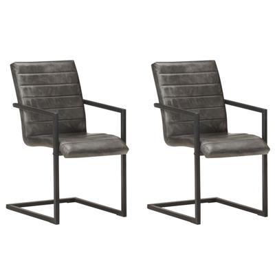 Eetkamerstoelen 2 st echt leer grijs