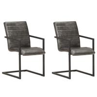 Eetkamerstoelen 2 st echt leer grijs