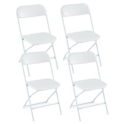 Set van 4 Metalen Klapstoelen Draagbare Terrasstoelen met Kunststof Zitting en Rugleuning Lichtgewicht Buitenstoelen Wit