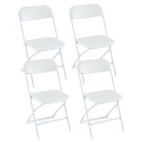Set van 4 Metalen Klapstoelen Draagbare Terrasstoelen met Kunststof Zitting en Rugleuning Lichtgewicht Buitenstoelen Wit