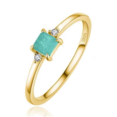 Elenza Zilveren Ring met Rechthoekige Groene Steen en Zirkonia, Verguld met 18k Gouden Plating-19mm