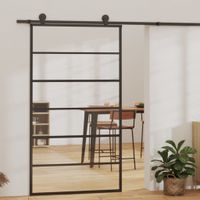 Schuifdeur met 6 panelen 102x205 cm ESG-glas en aluminium zwart - thumbnail