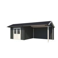 Blokhut met overkapping Maribel 680x300 Carbon Grey-Wit - Outdoor life