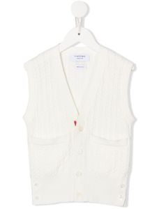 Thom Browne Kids cardigan sans manches en maille torsadée - Blanc