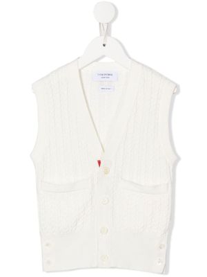 Thom Browne Kids cardigan sans manches en maille torsadée - Blanc