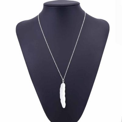 Vintage lange ketting sieraden eenvoudig Feather hanger Necklaces(Silver)