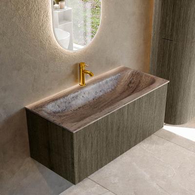 Badmeubel Mondiaz Kurve-Dlux | 100 cm | Meubelkleur Shadow | Wastafelkleur Oza | Solid surface | Wasbak midden spoelbak | 1 kraangat