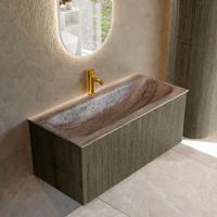 Badmeubel Mondiaz Kurve-Dlux | 100 cm | Meubelkleur Shadow | Wastafelkleur Oza | Solid surface | Wasbak midden spoelbak | 1 kraangat