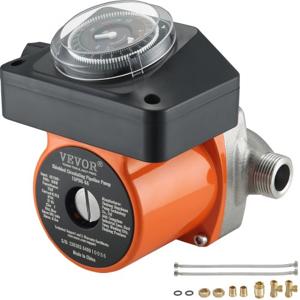 VEVOR circulatiepomp verwarming 100W circulatiepomp 38L/min debiet verwarmingspomp 0,6bar werkdruk warmwaterpomp 6,6m max. opvoerhoogte IPX4 beschermingsklasse verwarmingspomp met timer rendement pomp