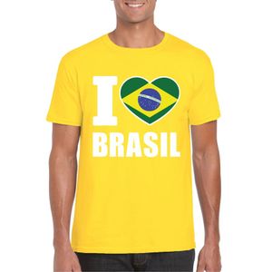 Geel I love Brazilie fan shirt heren