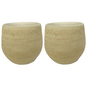 2x stuks plantenpotten/bloempotten in een strakke Modern design look zand/beige Dia 22 cm en Hoogte