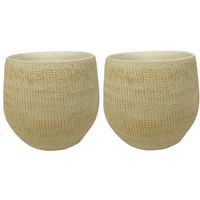 2x stuks plantenpotten/bloempotten in een strakke Modern design look zand/beige Dia 22 cm en Hoogte