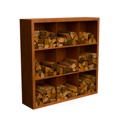 Egura cortenstaal Houtopslag 9 vakken met achterwand L150 x B38,5 x H150 cm - Geroba