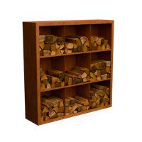 Egura cortenstaal Houtopslag 9 vakken met achterwand L150 x B38,5 x H150 cm - Geroba