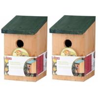 Vogelhuisje - 2x - met groen dak - 22 cm - nestkastje - hout