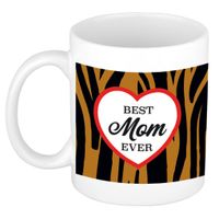Best mom ever tijgerprint cadeau mok / beker wit   -
