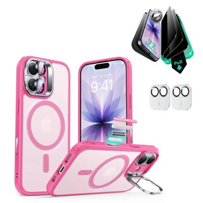 iPhone 17 Bundle Classic Hybrid Magnetic Case (Camera Control, Stash Stand) and Armorite Privacy Screen Protector - Frosted Pink