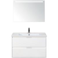 Porto Badmeubelset 90 cm - Wit Hoogglans - Keramische Wastafel Wit Slim met Sence Spiegel
