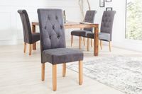 Elegante stoel CASA vintage grijs met decoratieve knopen massief houten poten - 37293 Elegante stoel CASA vintage grijs met decoratieve knopen massief houten poten - 37293