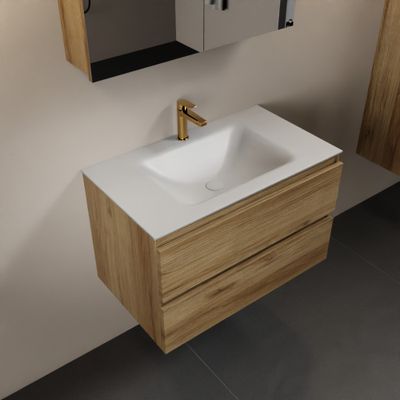 MONDIAZ AIVY 80cm badmeubel Chai, wastafel Talc solid surface midden 1 kraangat met spiegelkast (AI-351171TALC-SI - AI-M80CHMI - AI-C80CHMI)