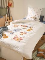Bedset dekbedovertrek + kussensloop voor kinderen MUSIQUE LEXIQUE met gerecycled katoen wit, bedrukt