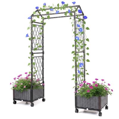 Potten met Automatisch Bewateringssysteem Latwerk en Afdekking Verhoogde Moestuinbak met Vergrendelbare Wieltjes-Grijs