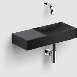 Clou Vale Fontein Zonder Kraangat Links Met Geïntegreerde Afvoer Zwart Mat Keramiek 45 cm