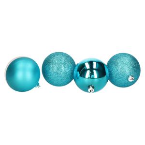 4x stuks kerstballen turquoise blauw mix kunststof 8 cm