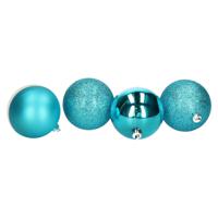 4x stuks kerstballen turquoise blauw mix kunststof 8 cm - thumbnail