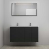 On-Line Badkamermeubelset - 120 cm - Voorgemonteerd - Greeploos 4 Deuren - Acryl Wastafel - 2 Kraangaten - Spiegel met LED-Verlichting - Mat Zwart