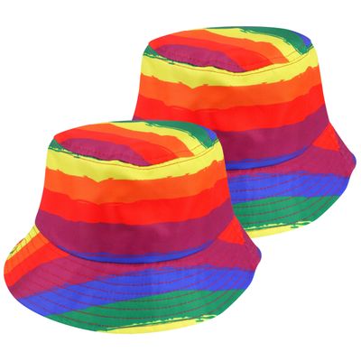 Vissershoedje/zonnehoed - 2x - regenboog - katoen - zonnebescherming voor volwassenen - PRIDE