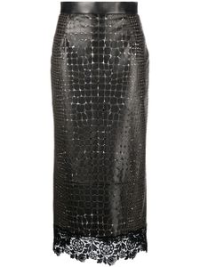 Roberto Cavalli jupe en cuir à motif animalier - Noir