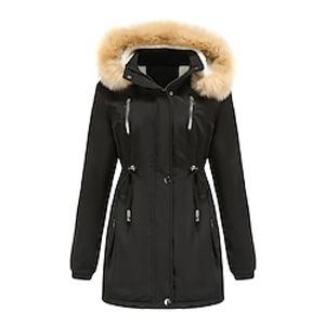 Dames Pufferjas Winterjas Parka waterdicht Verwijderbaar Werk Sportkleding Alledaagse kleding Casual / Dagelijks Vetoketju Zak Bontkraag Rits Opstaand Dagelijks OL-stijl Buiten Casual Effen Kleur Lightinthebox