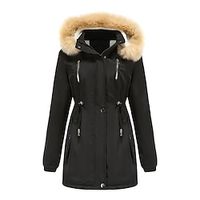 Dames Pufferjas Winterjas Parka waterdicht Verwijderbaar Werk Sportkleding Alledaagse kleding Casual / Dagelijks Vetoketju Zak Bontkraag Rits Opstaand Dagelijks OL-stijl Buiten Casual Effen Kleur Lightinthebox