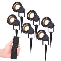 Set van 6 LED Prikspot zwart Sydney - aluminium - 4 Watt 345 lumen - 2700K warm wit- IP65 Waterdicht - Incl. dimmer met afstandsbediening