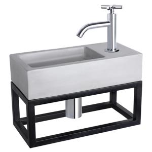 Differnz Ravo fonteinset beton lichtgrijs - kraan kruis - met handdoekrek - 38.5 x 18.5 x 9 cm - chroom