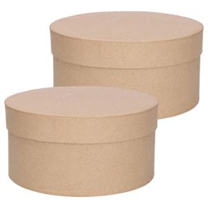 2x stuks ronde bruine hobby opslag doos/dozen 15 cm