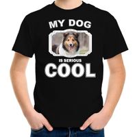 Sheltie honden t-shirt my dog is serious cool zwart voor kinderen - thumbnail