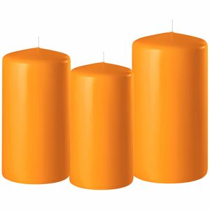 3x stuks oranje stompkaarsen 10-12-15 cm