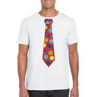 Kerst t-shirt stropdas met kerstballen print wit voor heren - thumbnail