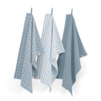Walra Keuken- en Theedoekenset Dry with Cubes Uni, Stripes & Blocks Jeans Blauw