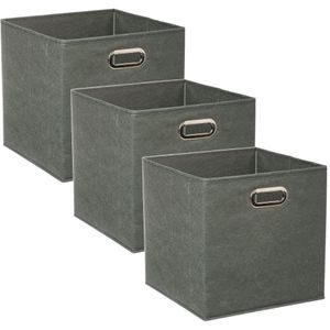 Set van 3x stuks opbergmand/kastmand 29 liter grijsgroen linnen 31 x 31 x 31 cm