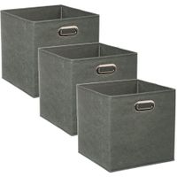 Set van 3x stuks opbergmand/kastmand 29 liter grijsgroen linnen 31 x 31 x 31 cm - thumbnail