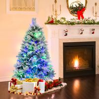 Kunstkerstboom met Verlichting Sneeuw en Kegels Dennenboom met 8 Lichtmodi 472 PE PVC-Takpunten Kerstboom 136 cm