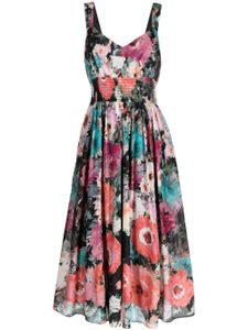 Marchesa Rosa robe mi-longue Betony à fleurs - Noir