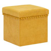 Atmosphera Poef/krukje/hocker Arabic - Opvouwbare opslag box - fluweel Okergeel - D38 x H38 cm   -