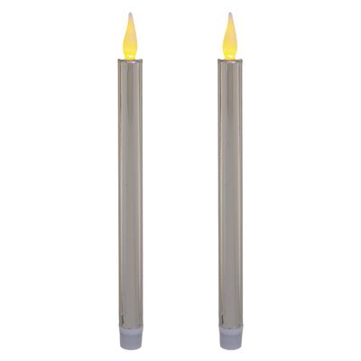 LED dinerkaarsen - 2x stuks - zilver - glitter - H28 cm
