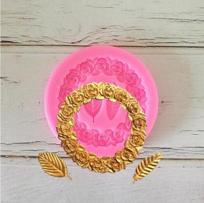2 stuks Rose Garland Rose Leaf silicone fondant schimmel taart rand decoratie tool bakken lijm schimmel (roze)