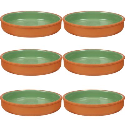 6x stuks tapas/hapjes serveren/oven schaal terracotta/groen 23 x 4 cm