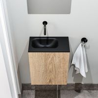 Zaro Polly toiletmeubel 40cm eiken met zwarte wastafel zonder kraangat links - thumbnail